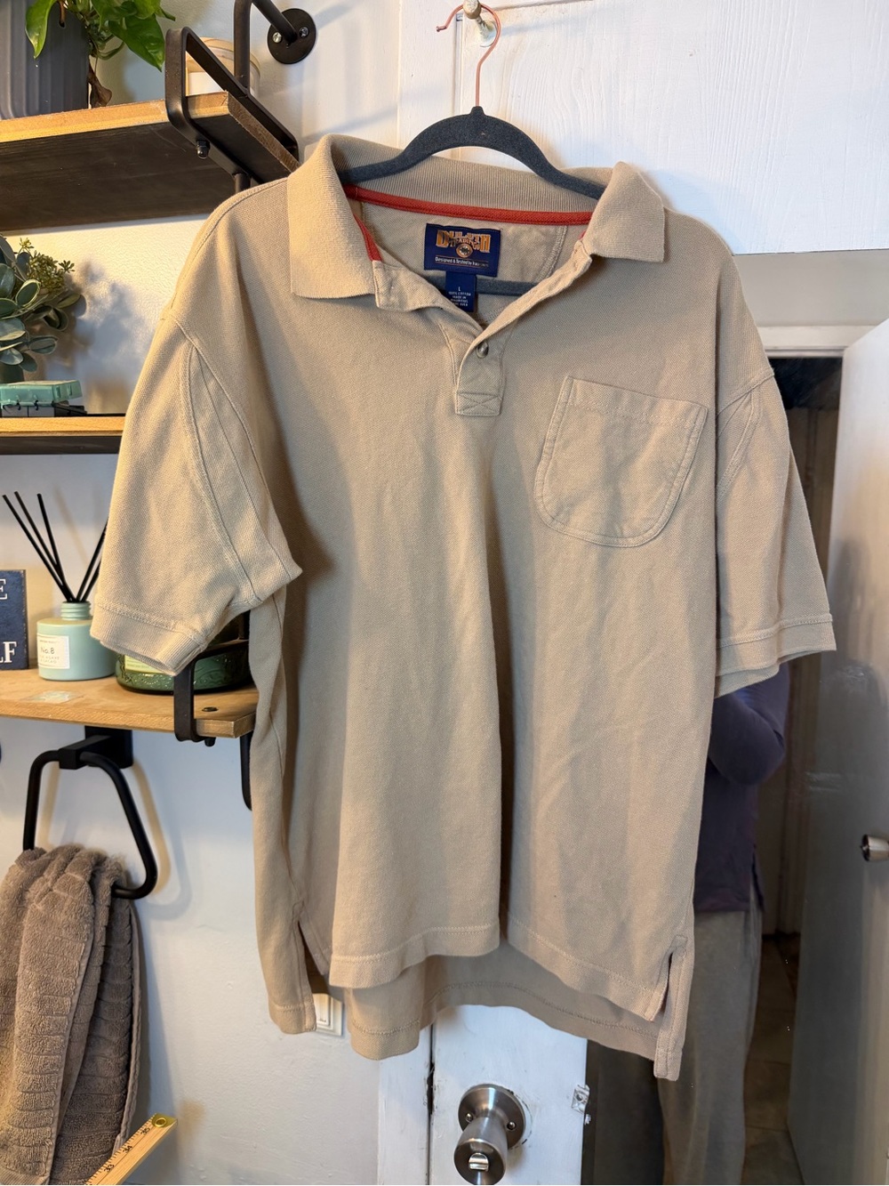 Duluth Trading Co Cotton Tan Polo Shirt with Chest Pocket